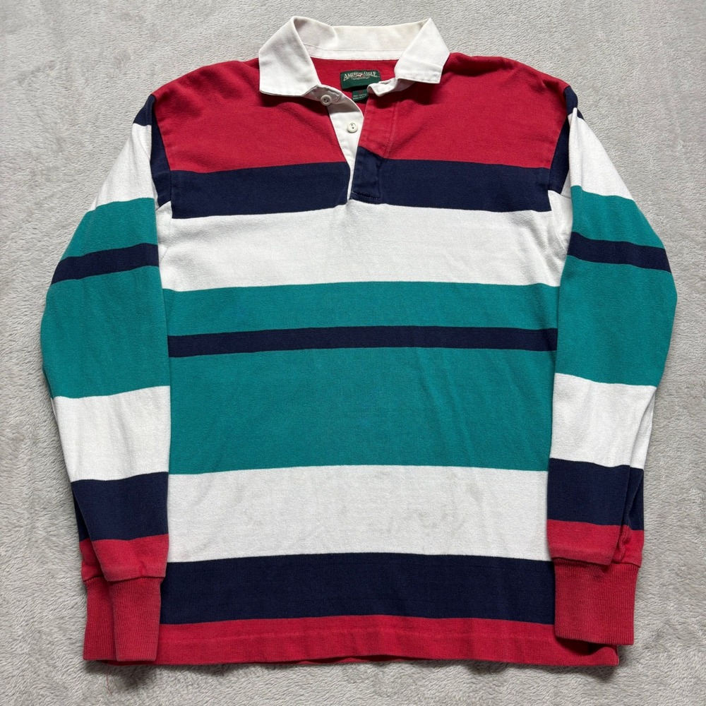 American Eagle Outfitters Mens Vintage Rugby Shirt Striped Red Green White M